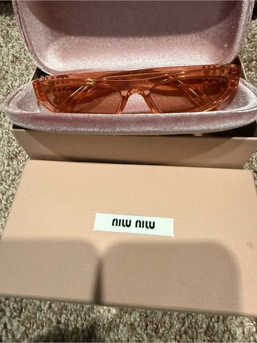 Miu Miu Transparent Peach/Tinted Pink Slim Frame Sunglasses